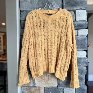 American Eagle Sweater Impossibly Soft Cable Knit Mustard, Women Size Medium